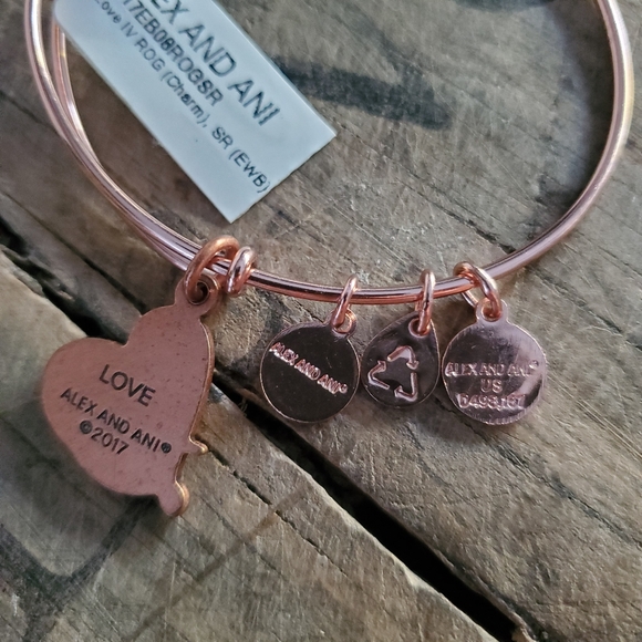 ALEX AND ANI Women's Path Of Symbols Love IV Rose Gold Charm Bangle‎ | Bracelet - Picture 4 of 9